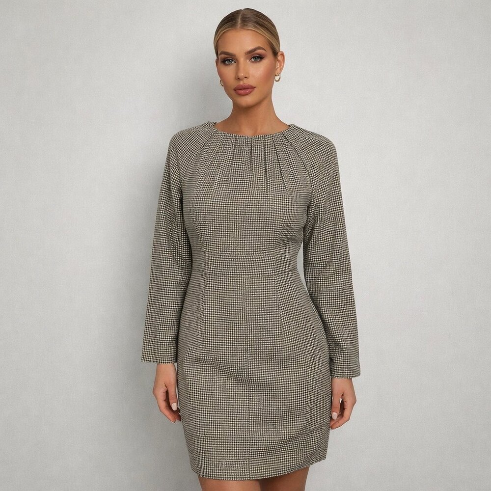 NWT Johnnie-O Classic Houndstooth Mulberry Silk Shift Dress